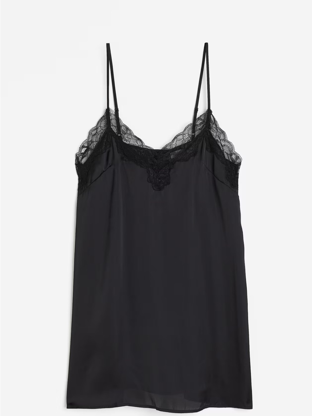 H&M• black satin and lace slip dress